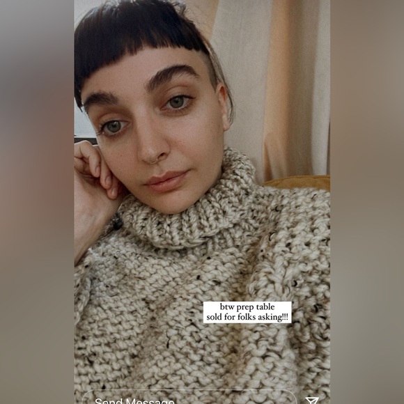 Oatmeal Tweed High Neck Chunky Knit Sweater - Picture 4 of 4